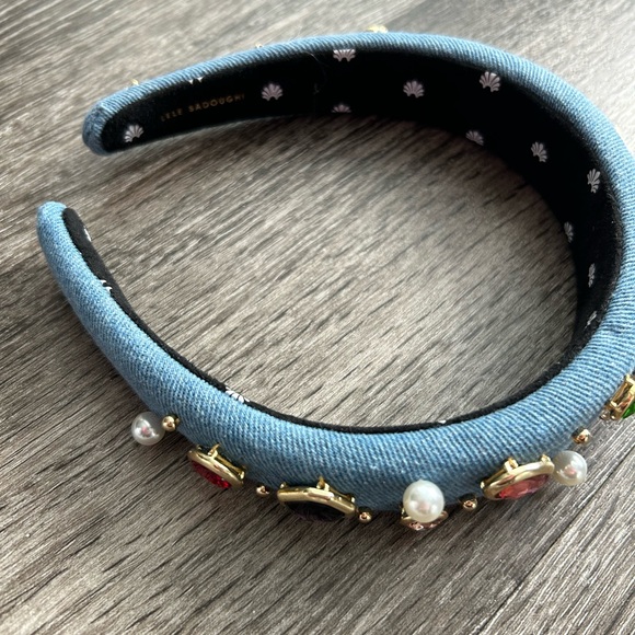 lele sadoughi headband LIGHT DENIM GEM BEZEL DENIM ALICE HEADBAND main image 4
